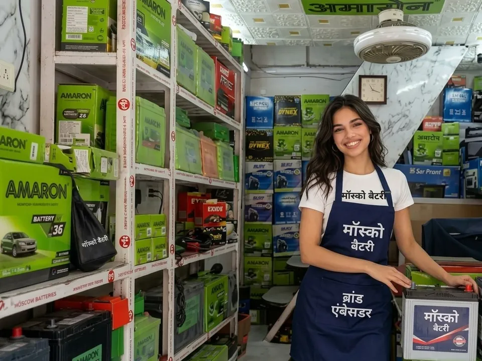 Moscow Batteries ki virtual brand ambassador, dukaan mein battery ke saath